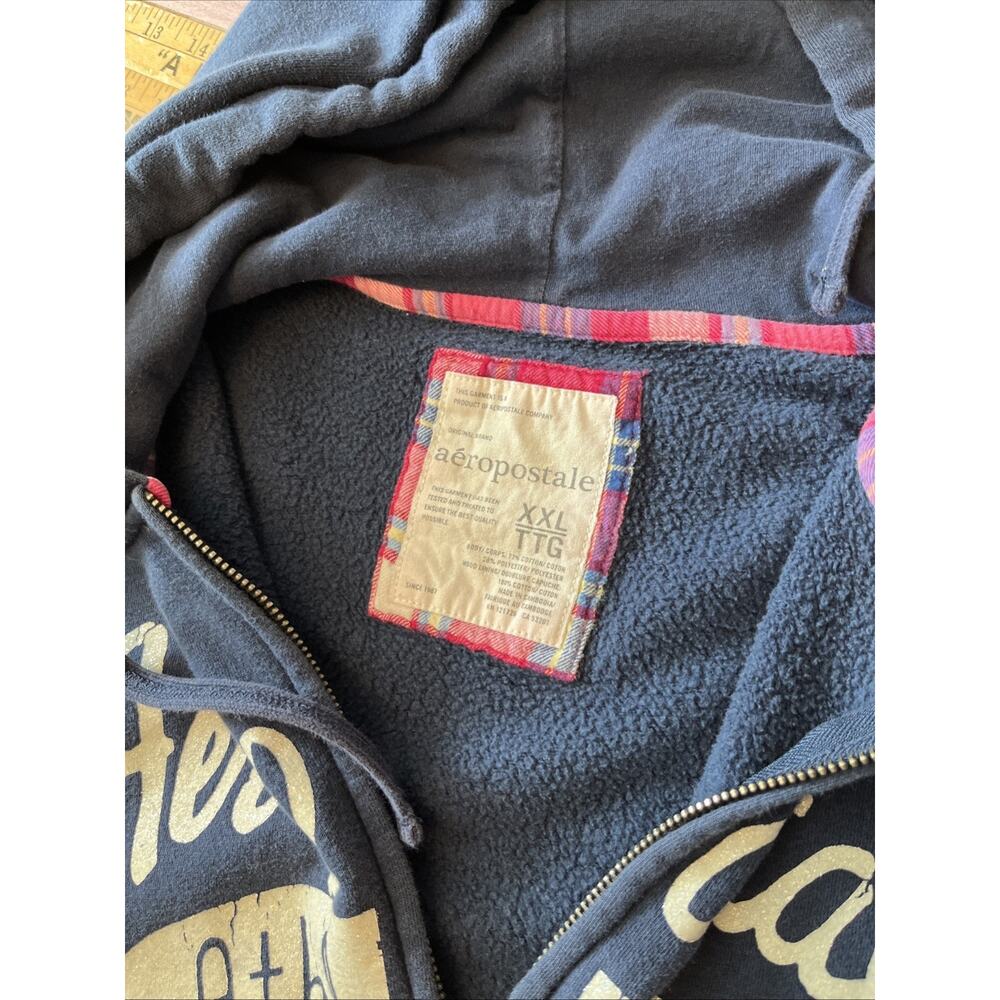 Aeropostale Hoodie XXL Sweatshirt Blue Womens Full Zip Spellout Glitter Y2K 90s - Picture 6 of 9